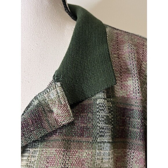 Vtg Express Tricot Button Up Top Southwestern Aztec Army Green Women Large - Picture 3 of 11